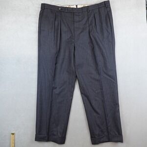 Vintage Paul Stuart Pants Mens 40 Gray Wool Pleated Cuffed Italy Dress Trousers